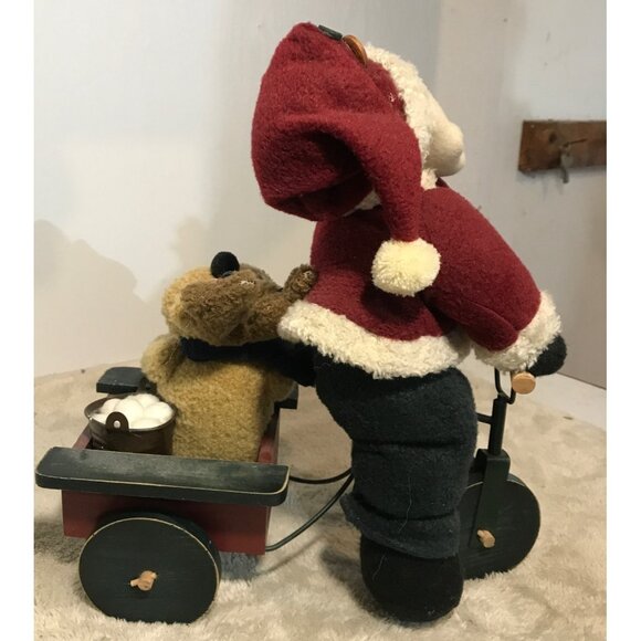 Santa Claus Riding a Bike & Reindeer Plush Toy Wagon 13" Tall 11" Wide - Picture 6 of 10